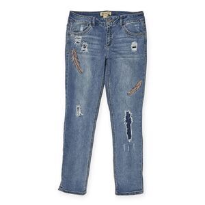 Democracy Embroidered Feather Blue Denim Girlfriend‎ Jeans Women's Size 8